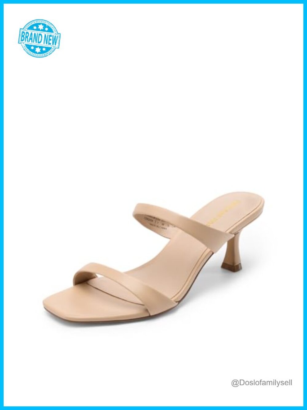 Women's Kitten Heel Two Strap Sandals Slip On Square Toe Faux Leather